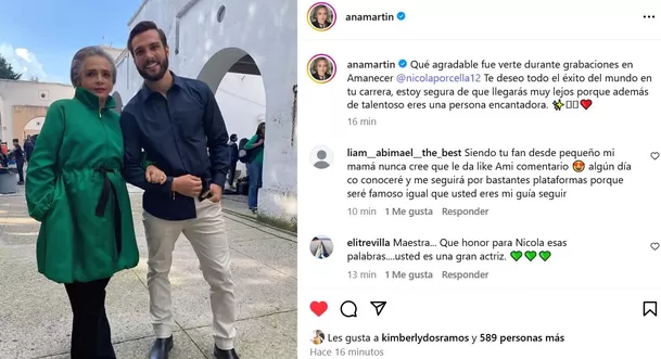 El tremendo elogio de la primera actriz Ana Martín a Nicola Porcella / Instagram