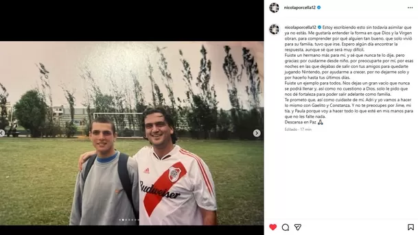 Nicola Porcella se despide de su primo con doloroso mensaje / Instagram