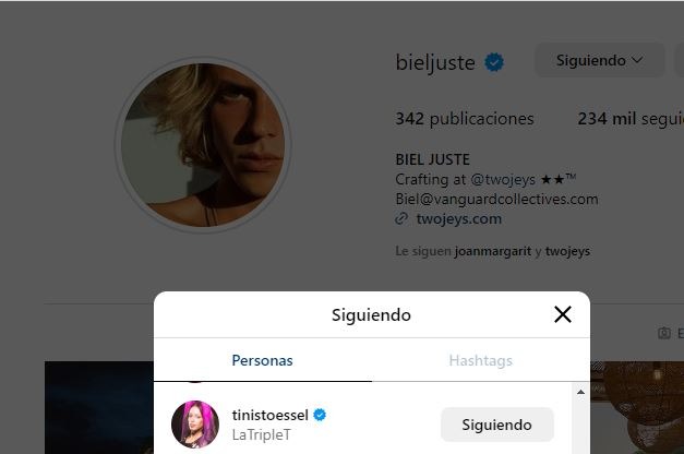 Biel Juste sigue a Tini/ Foto: IG Biel Juste