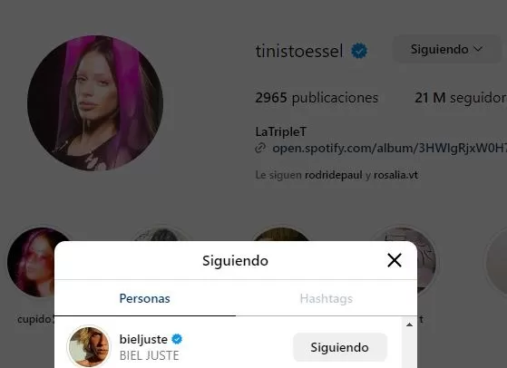 Tini sigue a Biel Juste en Instagram / Foto: IG Tini Stoessel