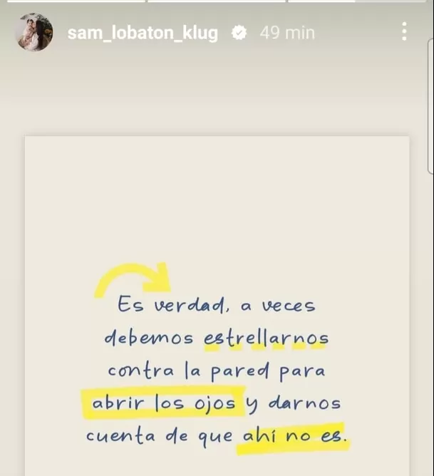 Mensaje de Samahara Lobatón/Foto: Instagram