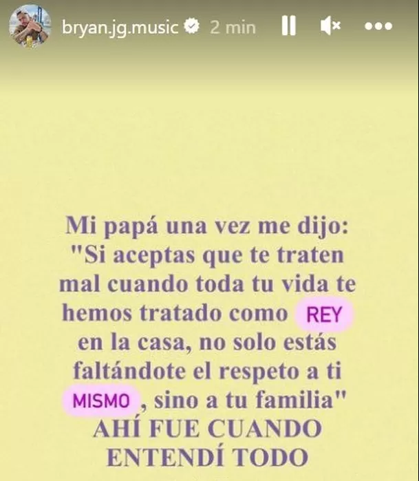 Mensaje de Bryan Torres/Foto: Instagram