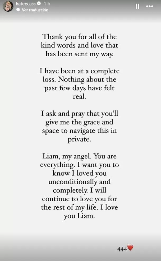 Kate Cassidy, novia de Liam Payne, le dedicó un desgarrador mensaje tras su muerte / Instagram