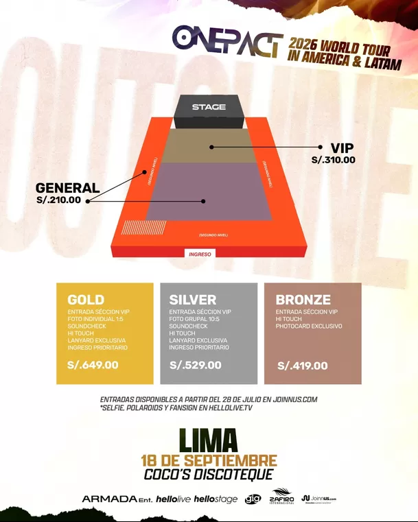 Precios de entradas para el concierto de One Pact en Lima / IG: Joinnus Precios de entradas para el concierto de One Pact en Lima / IG: Joinnus