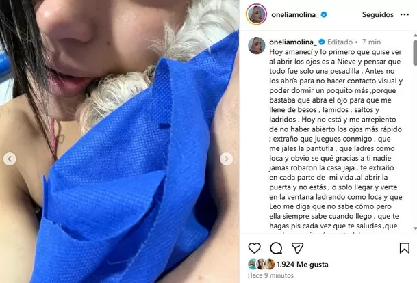 La mascota de Onelia Molina falleció este fin de semana / Instagram La mascota de Onelia Molina falleció este fin de semana / Instagram