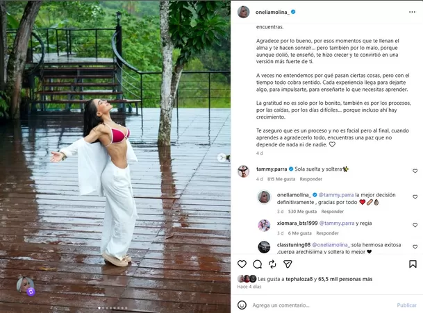Onelia Molina reaccionó al respaldo de Tammy Parra tras su ruptura con Mario Irivarren y dejó un mensaje claro. Foto: Instagram / América TV Onelia Molina reaccionó al respaldo de Tammy Parra tras su ruptura con Mario Irivarren y dejó un mensaje claro. Foto: Instagram / América TV