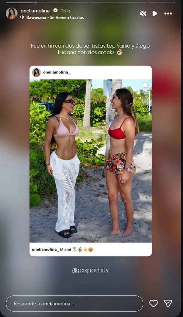 La odontóloga e influencer compartió imágenes de su estadía en Miami, donde coincidió con la surfista Vania Torres. Foto: IG @oneliamolina_ Video: IG @oneliamolina_