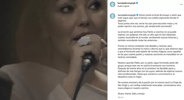 La Oreja de Van Gogh anuncia el regreso de Amaia Montero al grupo / Instagram 