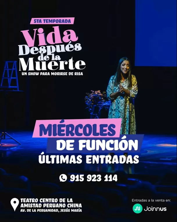'Vida después de la muerte' de Oriana Cicconi se presenta todos los miércoles en el Teatro Centro de la Amistad Peruano China / IG: @orianacicconi