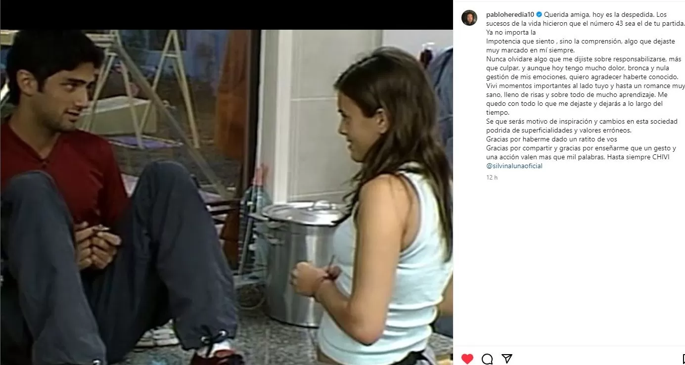 Pablo Heredia  y su emotivo mensaje de despedida a su expareja Silvina Luna / Foto: IG Pablo Heredia