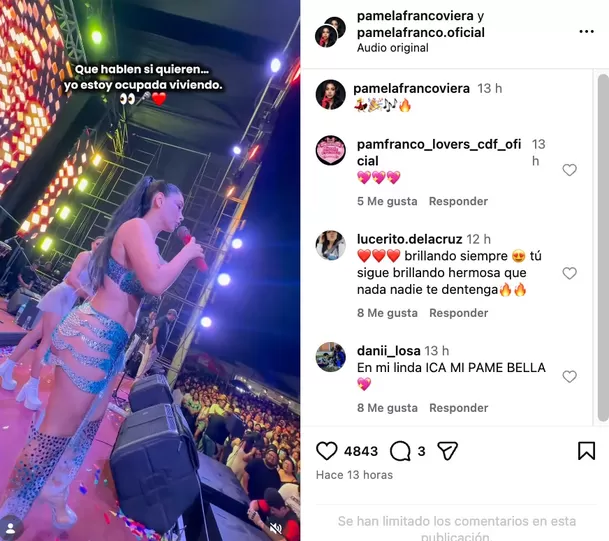 Pamela Franco sorprendió con mensaje en redes sociales. Video: Instagram