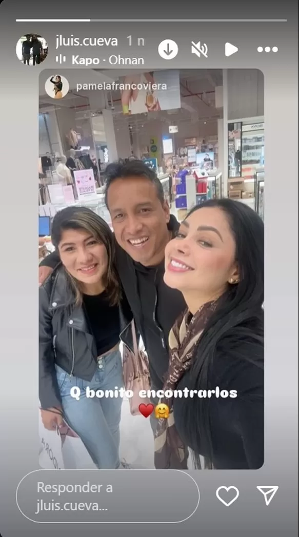 Jorge Luis Cueva, hermano menor de Christian y Marcial reposteó la fotografía con Pamela Franco/Foto: Instagram