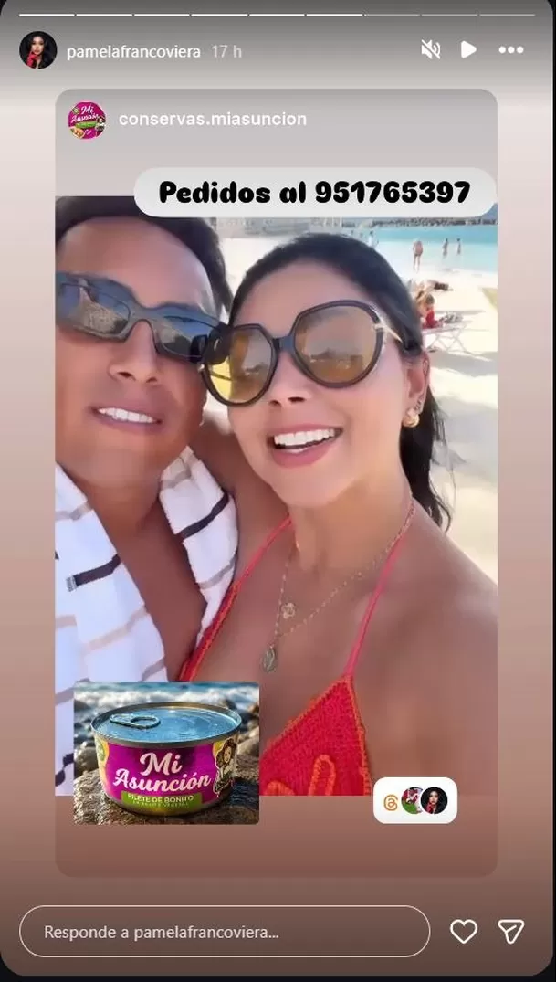 Pamela Franco y Christian Cueva sorprenden con inesperada publicidad mientras disfrutan del mar. Foto: Instagram @pamelafrancoviera