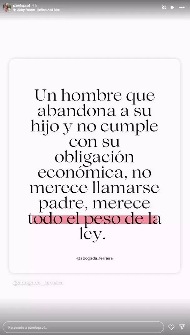 Mensaje compartido por Pamela López en redes sociales. Fuente: Instagram Mensaje compartido por Pamela López en redes sociales. Fuente: Instagram