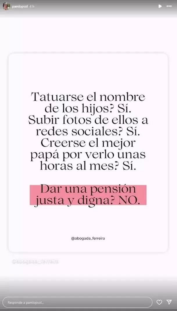 Mensaje compartido por Pamela López en redes sociales. Fuente: Instagram Mensaje compartido por Pamela López en redes sociales. Fuente: Instagram