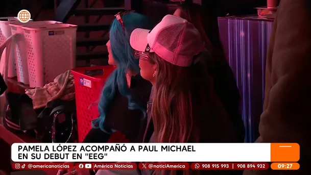 Pamela López en el detrás de cámaras de EEG durante la presentación de Paul Michael / América Espectáculos