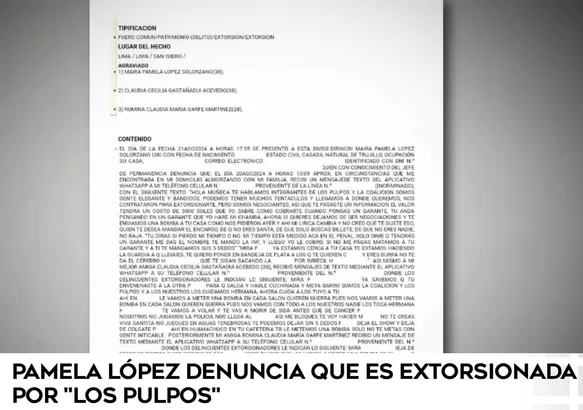 Esta es la copia de la denuncia de Pamela López hecha en la Dirirncri/Foto: América Espectáculos