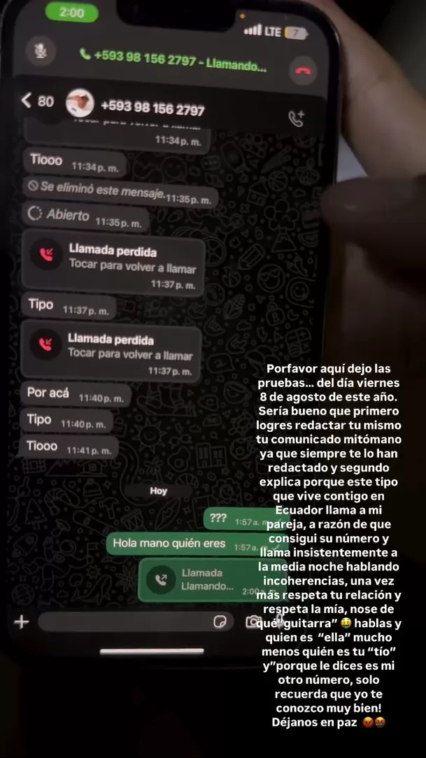 Prueba de Pamela López que desmiente a Christian Cueva sobre llamada a Paul Michael / Instagram