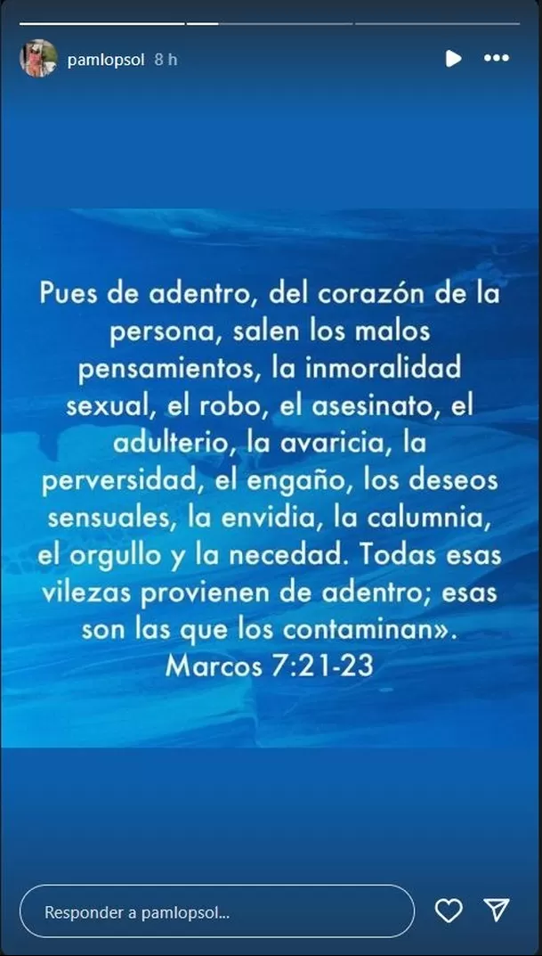 Mensaje de PamelaLópez tomado de la biblia/Foto: Instagram