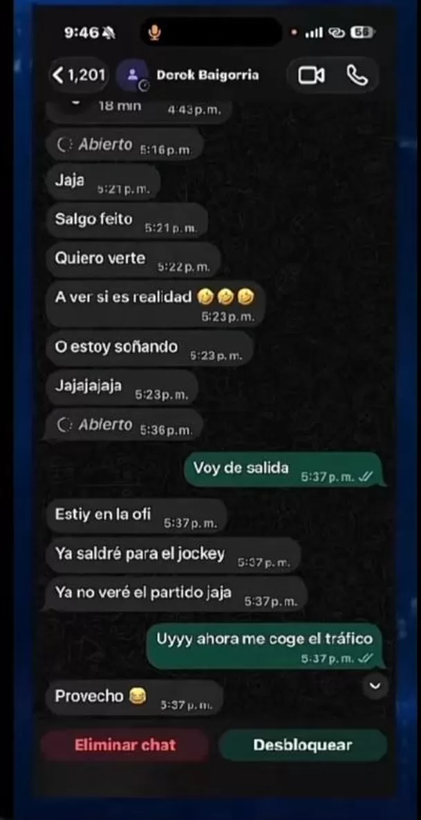 Pamela López mostró conversaciones que habría mantenido con Derek Baigorria, hermano menor de Alejandra Baigorria, y dejó ver los mensajes que recibió luego de un supuesto contacto por un tema laboral. Video: Instagram @elchicodelascriticas Pamela López mostró conversaciones que habría mantenido con Derek Baigorria, hermano menor de Alejandra Baigorria, y dejó ver los mensajes que recibió luego de un supuesto contacto por un tema laboral. Video: Instagram @elchicodelascriticas