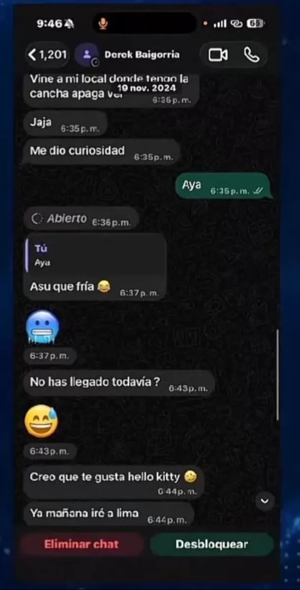 Pamela López mostró conversaciones que habría mantenido con Derek Baigorria, hermano menor de Alejandra Baigorria, y dejó ver los mensajes que recibió luego de un supuesto contacto por un tema laboral. Video: Instagram @elchicodelascriticas Pamela López mostró conversaciones que habría mantenido con Derek Baigorria, hermano menor de Alejandra Baigorria, y dejó ver los mensajes que recibió luego de un supuesto contacto por un tema laboral. Video: Instagram @elchicodelascriticas