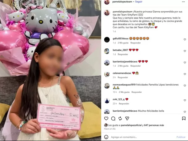 Las integrantes del "Team KittyPam" volvieron a tener un especial gesto con una de las hijas de Pamela López y le regalaron un cheque, globos y otros detalles por su cumpleaños. Foto: IG @pamelalopezteam