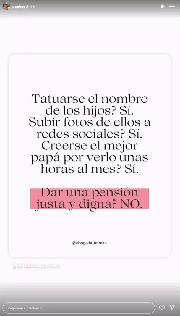 Mensaje compartido por Pamela López en redes sociales. Fuente: Instagram Mensaje compartido por Pamela López en redes sociales. Fuente: Instagram