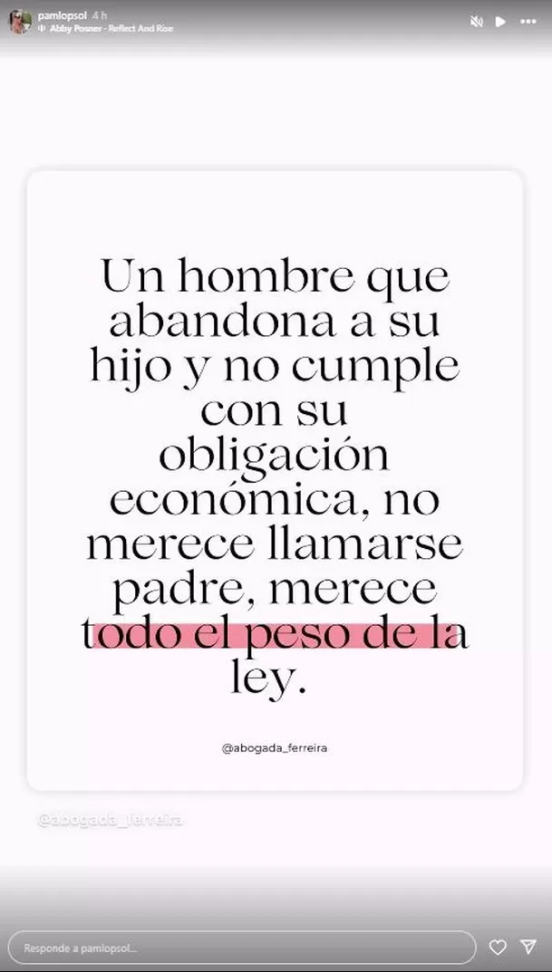 Mensaje compartido por Pamela López en redes sociales. Fuente: Instagram Mensaje compartido por Pamela López en redes sociales. Fuente: Instagram