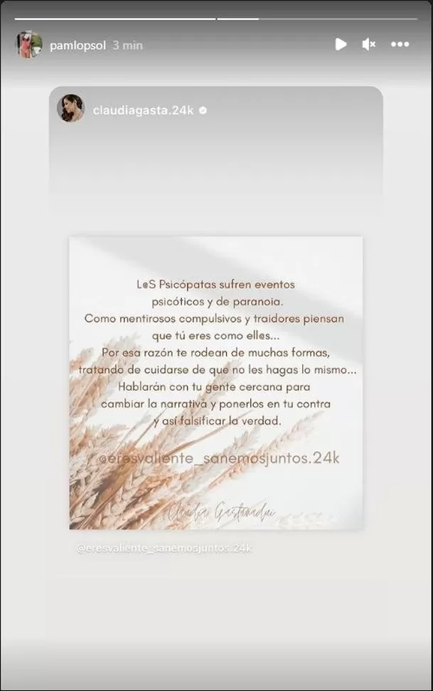 Mensaje publicado por la esposa de Christian Cueva, Pamela López/Foto: Instagram Mensaje publicado por la esposa de Christian Cueva, Pamela López/Foto: Instagram