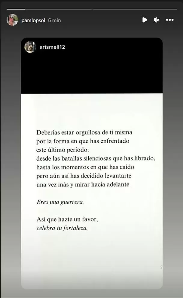 Pamela López publicó este mensaje en su cuenta personal de Instagram /Foto: instagram Pamela López publicó este mensaje en su cuenta personal de Instagram /Foto: instagram