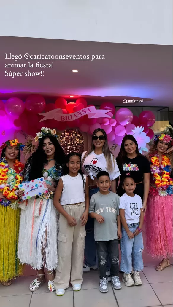 Pamela López junto a todos sus hijos en el cumpleaños de Brianna. Fuente: AméricaTV