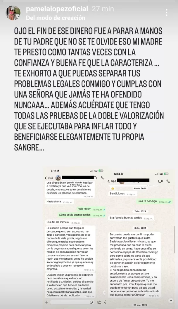 Pamela López advirtió a Christian Cueva. Fuente: instagram Pamela López advirtió a Christian Cueva. Fuente: instagram