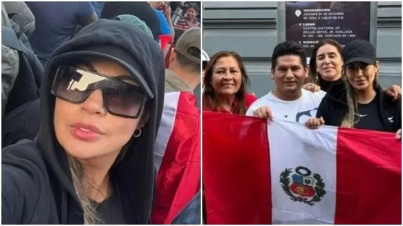 Pamela López marchó contra la extorsión frente al Congreso. Fuente: Instagram