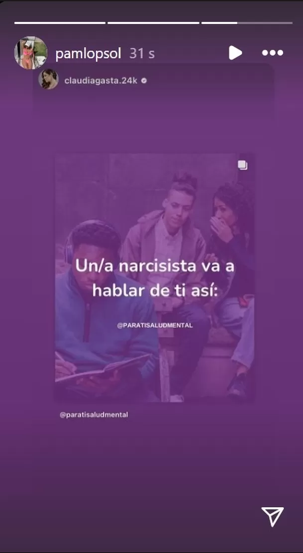 Mensaje de Pamela López que luego eliminó/Foto: Instagram Mensaje de Pamela López que luego eliminó/Foto: Instagram