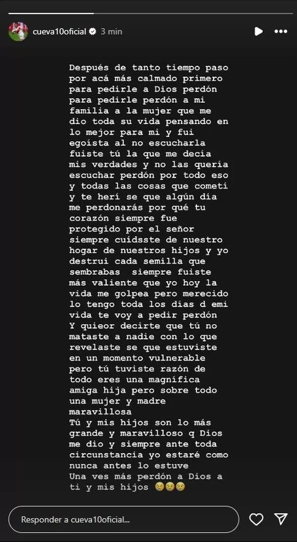 Publicación de Christian Cueva en redes sociales. Fuente: Instagram