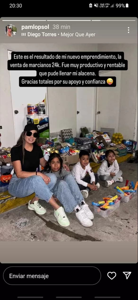 Pamela López vende marcianos con sus hijos/Foto: Instagram