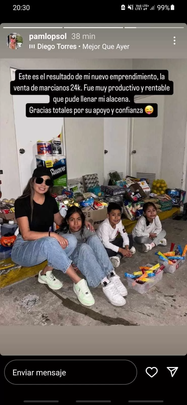 Pamela López vende marcianos con sus hijos/Foto: Instagram