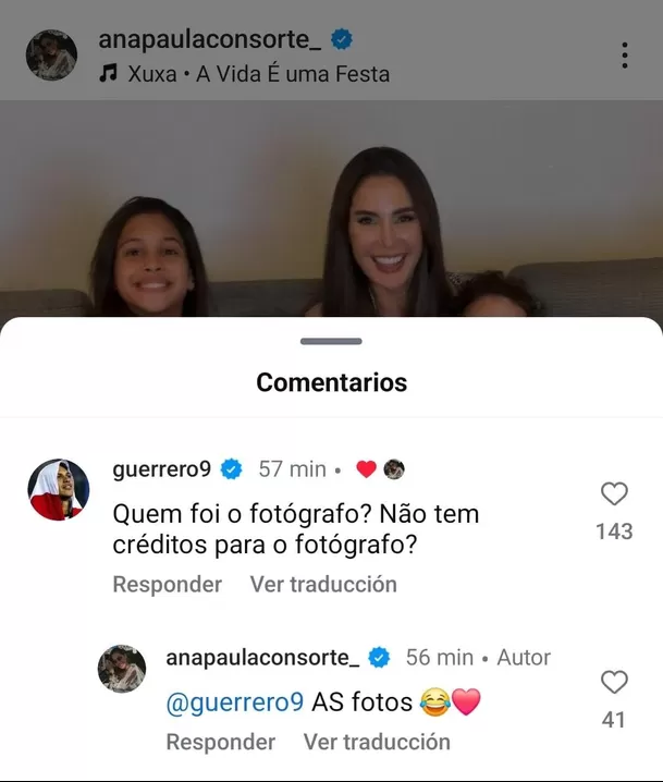 Comentario de Paolo Guerrero en publicación de Ana Paula Consorte. Fuente: Instagram