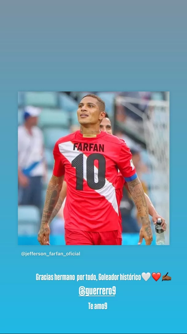 Jefferson Farfán dedicó emotivo mensaje a Paolo Guerrero tras anunciar retiro de la Selección Peruana. Fuente: Instagram