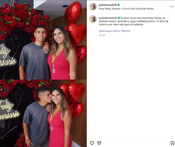 Paolo Hurtado dedica romántico mensaje a Rosa Fuentes por sus 13 años juntos / Instagram