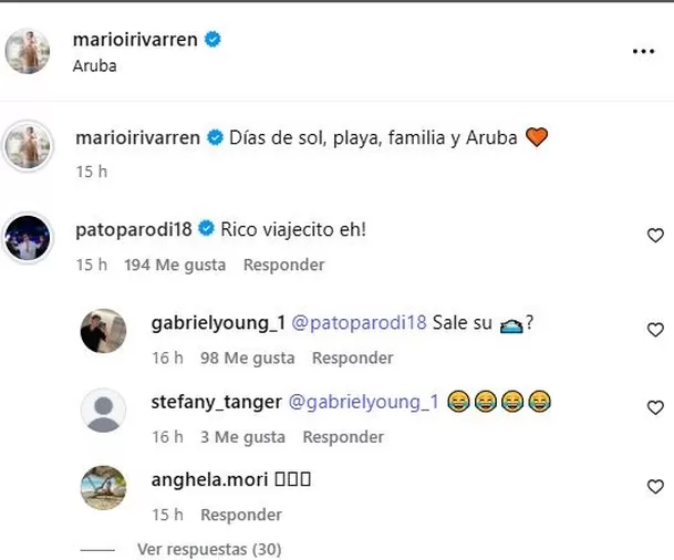 Patricio Parodi no fue indiferente al post de su compañero de viajes y dejó su comentario. Foto: Instagram