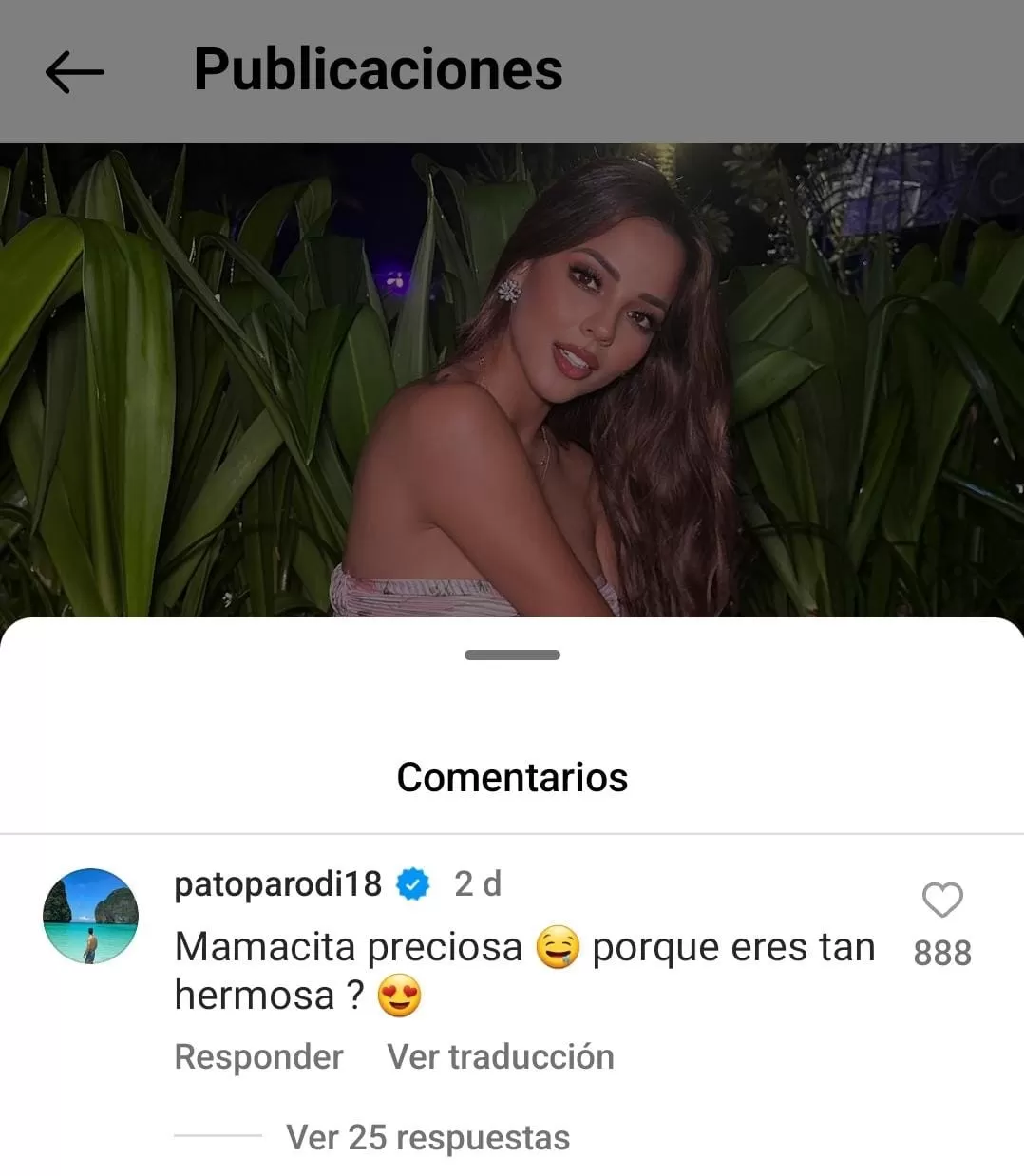 Patricio Parodi comentó publicación de Luciana Fuster. Fuente: Instagram