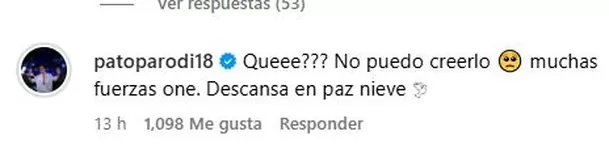 Patricio Parodi expresó su sorpresa y tristeza por la noticia. Foto: @oneliamolina_ Patricio Parodi expresó su sorpresa y tristeza por la noticia. Foto: @oneliamolina_
