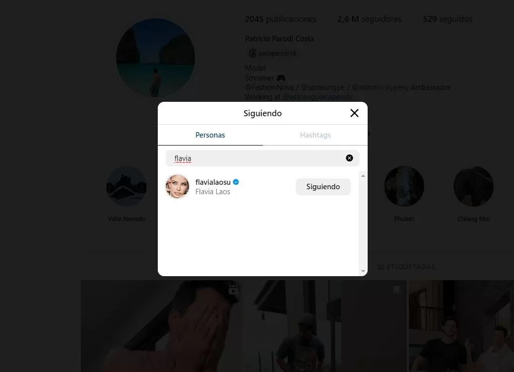 Patricio Parodi sigue a Flavia Laos en Instagram