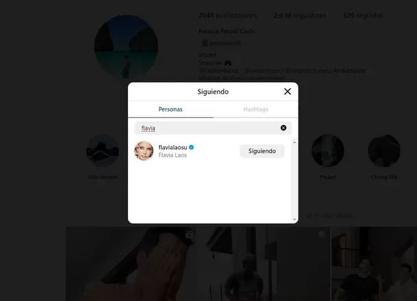 Patricio Parodi sigue a Flavia Laos en Instagram
