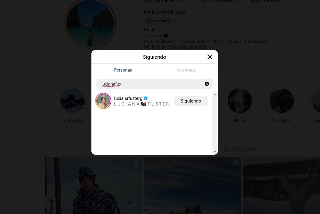 Patricio Parodi volvió a seguir a Luciana Fuster en Instagram