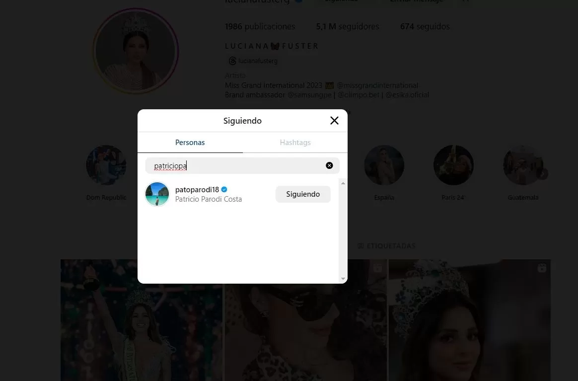 Luciana Fuster volvió a seguir a Patricio Parodi en Instagram