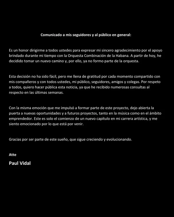 Paul Michael anunció su salida de la Combinación de la Habana. Fuente: Instagram