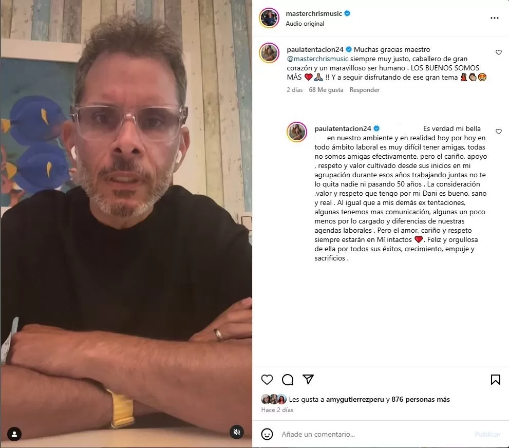 Mensajes de Paula Arias a favor de Master Chris en medio de la polémica con Daniela Darcourt/Foto: Instagram