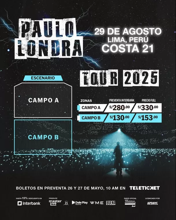 Precios de entradas para el concierto de Paulo Londra en Lima / Masterlive Perú